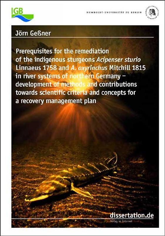 Prerequisites for the remediation of the indigenous sturgeons Acipenser sturio Linnaeus 1758 and A. oxyrinchus Mitchill 1815 in river systems of northern Germany - development of methods and contributions towards scientific criteria and concepts for a recovery management plan