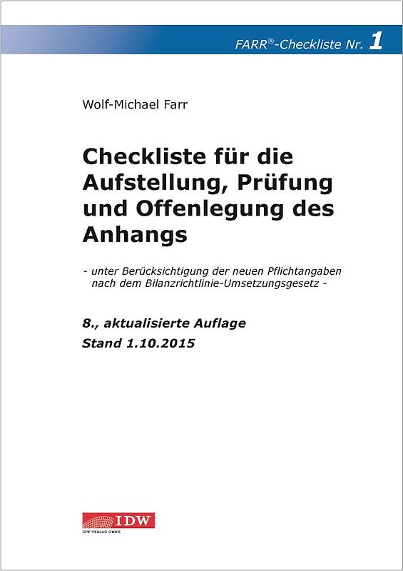 Checkliste 1 für die Aufstellung, Prüfung und Offenlegung des Anhangs