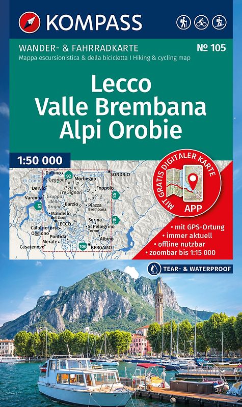 KOMPASS Wanderkarte 105 Lecco, Valle Brembana, Alpi Orobie 1:50.000