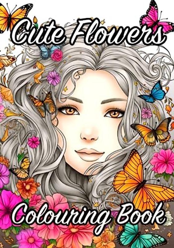 Cute Flowers Colouring Book: Enter a world of whimsy and beauty of charming girls surrounded by beautiful flowers