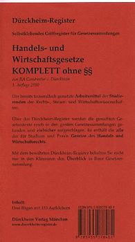 Handels- und Wirtschaftsgesetze; alle Gesetze ohne §§ Griffregister Nr. 481 (2011): 153 bedruckte Griffregister mit allen Gesetzen