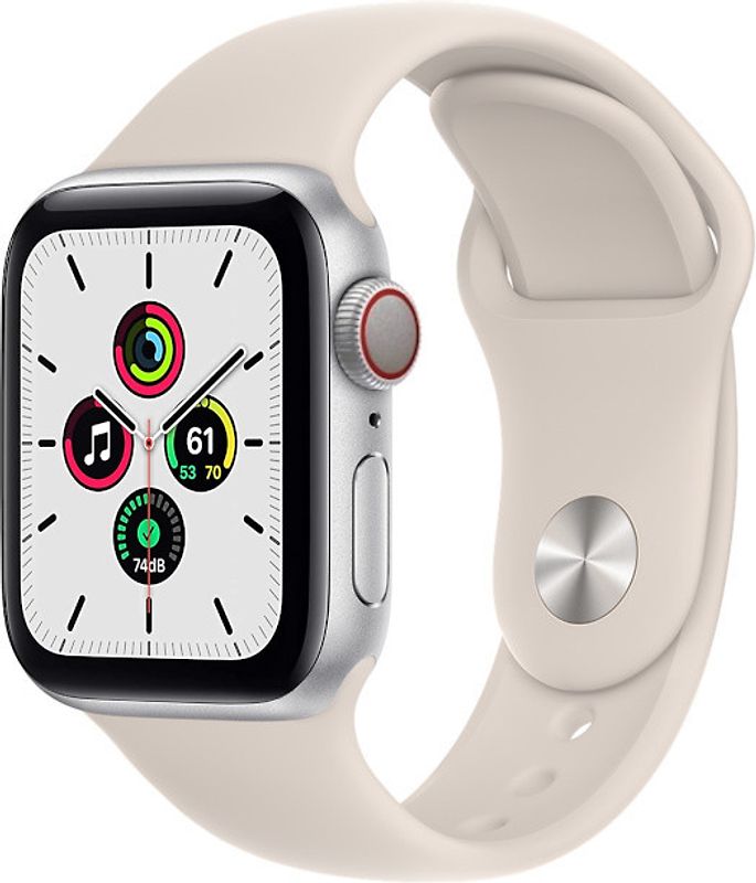 Apple Watch SE 40 mm boîter aluminium argent et bracelet sport lumière stellaire [Wi-Fi + Cellulaire]