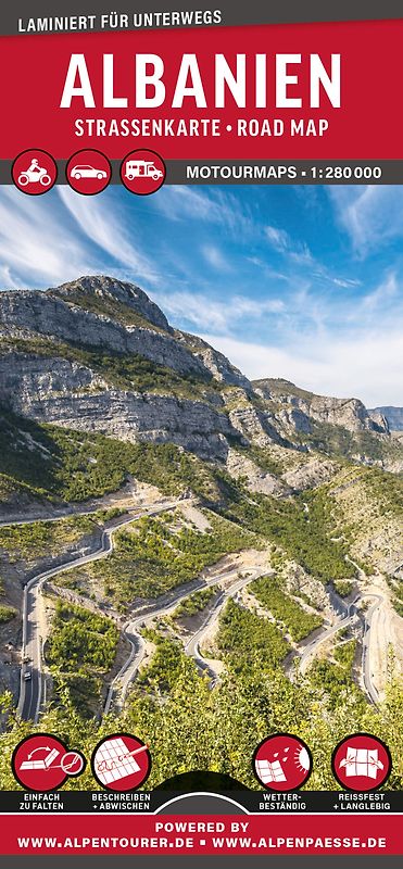 MoTourMaps Albanien Auto- und Motorradkarte 1:280.000