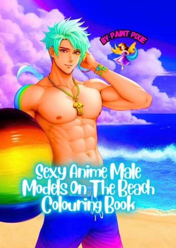 Sexy Anime Male Models On The Beach Colouring Book