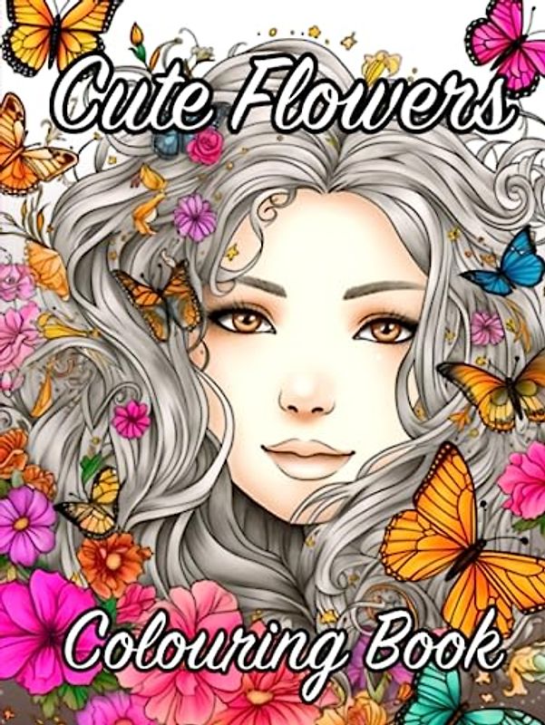Cute Flowers Colouring Book: Enter a world of whimsy and beauty of charming girls surrounded by beautiful flowers