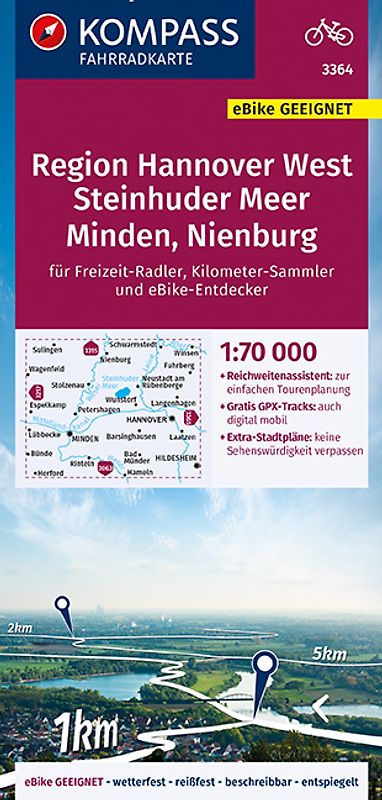 KOMPASS Fahrradkarte 3364 Region Hannover West 1:70.000