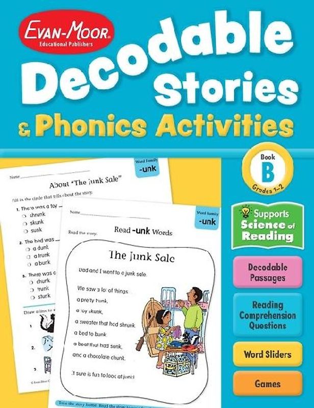 Decodable Stories and Phonics Activities, Level B, Grade 1 - 2 Workbook