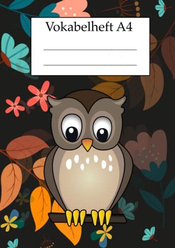 Vokabelheft A4: Vokabelheft DIN A4, 3 Spalten, Eule