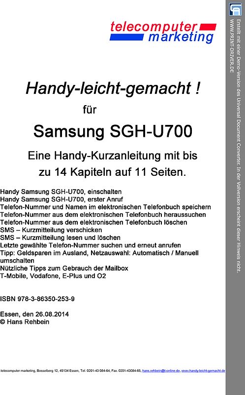 Samsung SGH-U700-leicht-gemacht. Handy-leicht-gemacht für Samsung SGH-U700