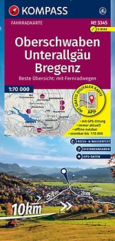 KOMPASS Fahrradkarte 3345 Oberschwaben, Unterallgäu, Bregenz 1:70.000