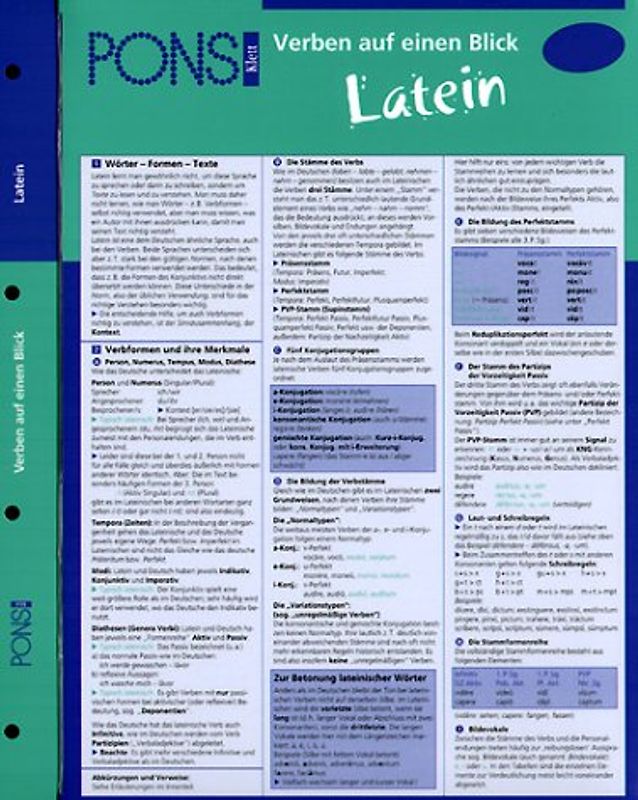 PONS Verben auf einen Blick Latein. kompakte Übersicht, Verbformen und Konjugationen nachschlagen