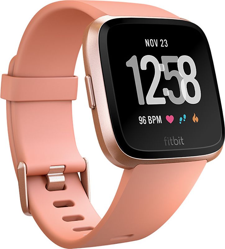 Fitbit Versa 34 mm or rosé aluminium et bracelet en silicone pêche [Wi-Fi]