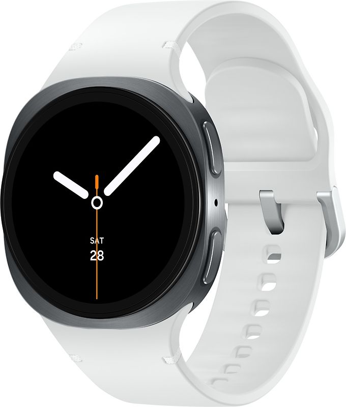 Samsung Galaxy Watch8 44 mm Boîtier aluminium graphite sur Sport en silicone S/M blanc [Wi-Fi + 4G]