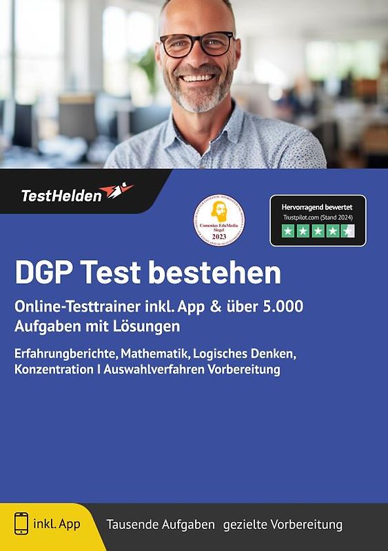 DGP Test bestehen: Online-Testtrainer inkl. App & über 5.000 Aufgaben mit Lösungen | Erfahrungsberichte, Mathematik, Logisches Denken, Konzentration I Auswahlverfahren Vorbereitung