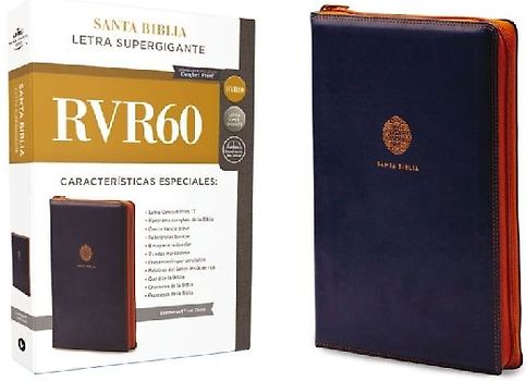 Rvr60, Santa Biblia, Letra Supergigante, Leathersoft, Azul, Con Cierre, Comfort Print