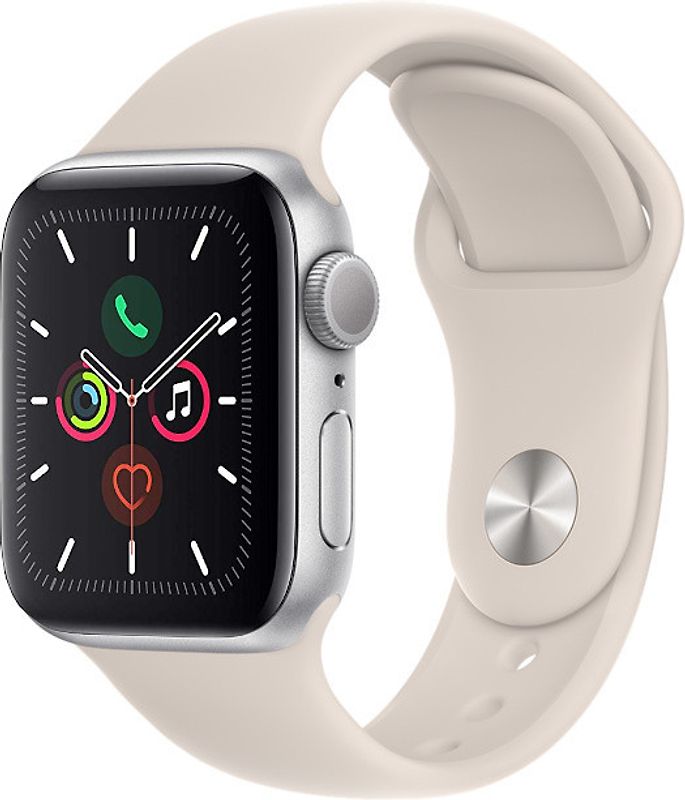 Apple Watch Series 5 40 mm Boîtier aluminium argent Bracelet Sport lumière stellaire [Wi-Fi]