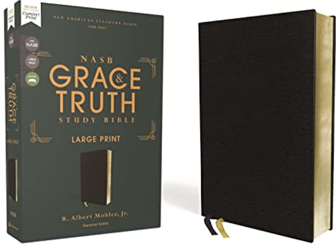 NASB, The Grace and Truth Study Bible, Large Print, European Bonded Leather, Black, Red Letter, 1995 Text, Comfort Print: New American Standard Bible, ... Leather, Red Letter, 1995 Text, Comfort Print
