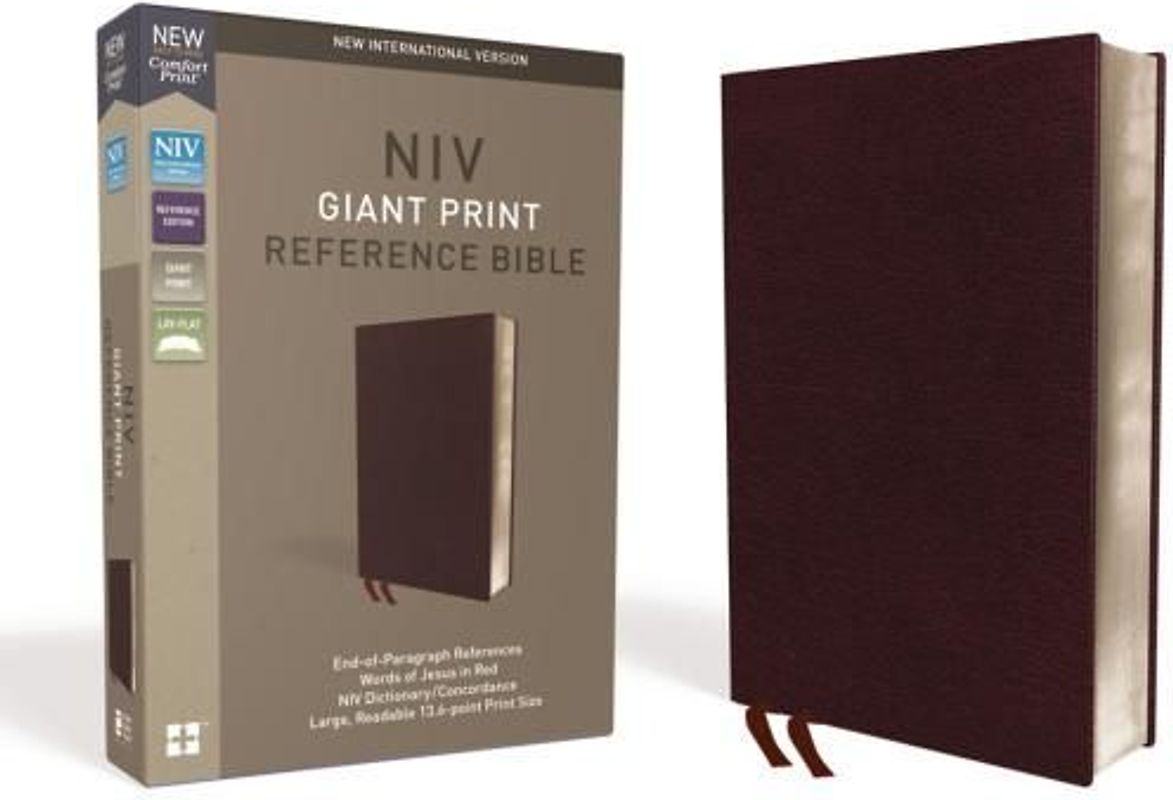 NIV, Reference Bible, Giant Print, Bonded Leather, Burgundy, Red Letter Edition, Comfort Print