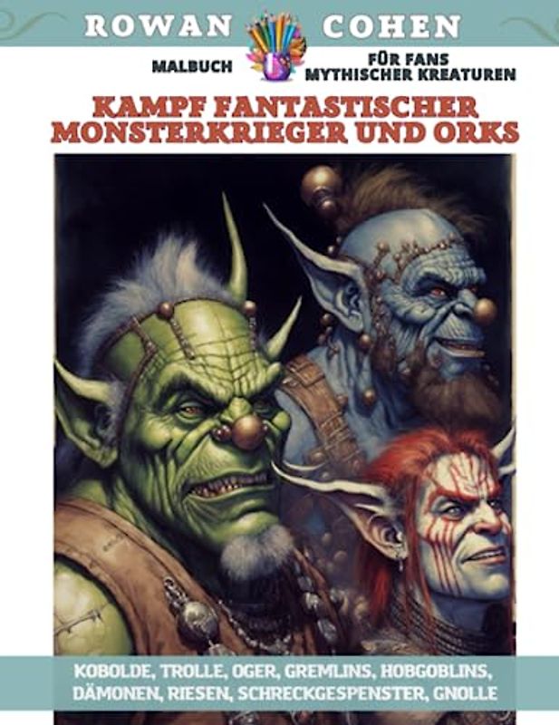 Kampf fantastischer Monsterkrieger und Orks – Malbuch für Fans mythischer Kreaturen – Kobolde, Trolle, Oger, Gremlins, Hobgoblins, Dämonen, Riesen, Schreckgespenster, Gnolle