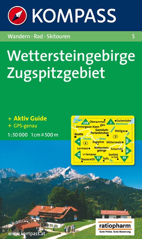 Wettersteingebirge - Zugspitzgebiet. Wanderkarte mit Aktiv Guide, Radwegen und Skitouren. GPS-genau. 1:50000