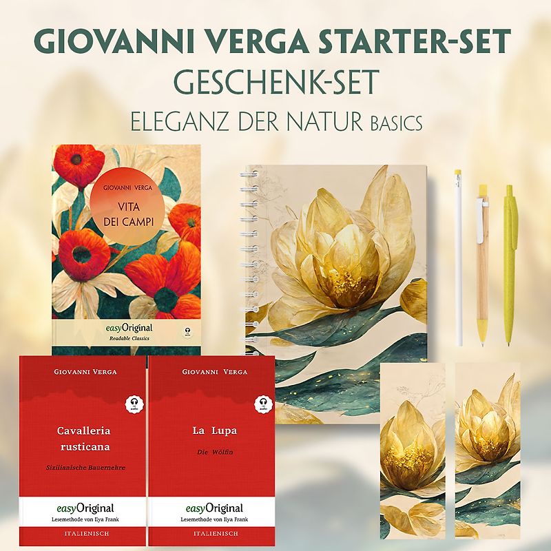 Vita dei campi Starter-Paket Geschenkset - 3 Bücher (mit Audio-Online) + Eleganz der Natur Schreibset Basics