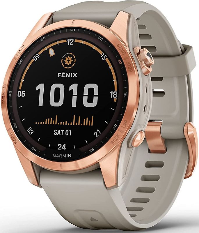 Garmin Fenix 7S 42 mm or rose avec bracelet en silicone beige [Wi-Fi, Solar Edition]