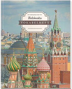 DÉKOKIND Vokabelheft | DIN A4, 84 Seiten, 2 Spalten, Register, Vintage Softcover | Dickes Vokabelbuch | Motiv: Moskau