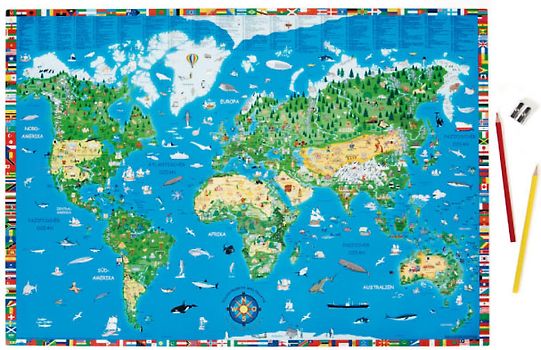 Illustrierte Weltkarte Schreibauflage