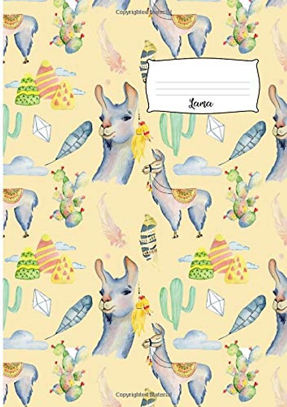 Lama: Schulheft liniert, mit Randlinie,DIN A 4,75 Seiten, für Lama Fans, Schulanfang,Deutschheft, Englischheft, Geschenk,