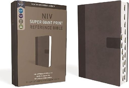 Niv, Super Giant Print Reference Bible (Font Size: 16.5-Point), Leathersoft, Gray, Red Letter, Thumb Indexed, Comfort Print