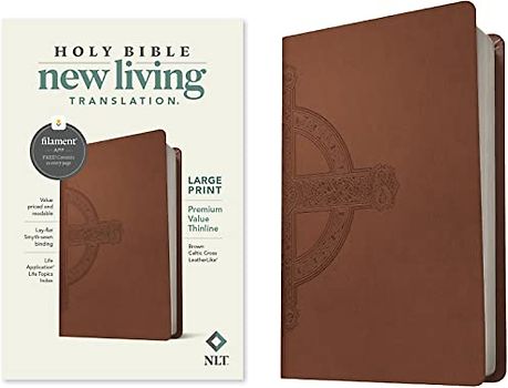 NLT Large Print Premium Value Thinline Bible, Filament Enabled (Leatherlike, Brown Celtic Cross)