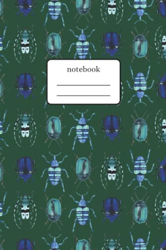 Notebook Beetles Blue Mix: Composition Notebook with Blue Beetles Art - Lined Notebook 120 Pages 6x9 inch - Dark Green Version