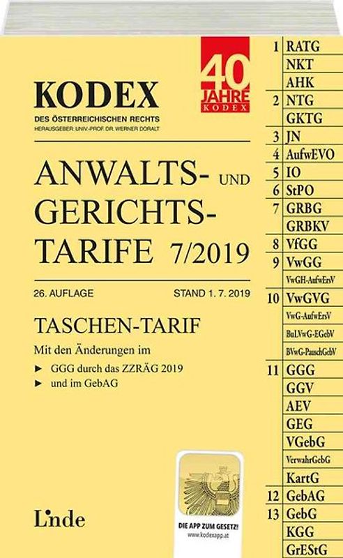 KODEX Anwalts- und Gerichtstarife 7/2019