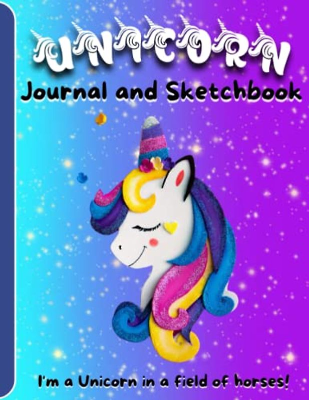 Unicorn Journal and Sketchbook: 50 Wide Lined and 50 Blank Pages with Drawing Prompts for Inspiration I Perfect Gift for Girls