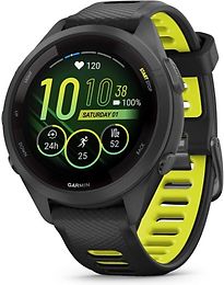 Garmin Forerunner 265S 42 mm zwart met een zwart/geel siliconen polsband