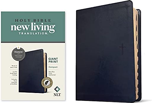 NLT Compact Giant Print Bible, Filament Enabled (Leatherlike, Navy Blue Cross, Indexed, Red Letter)