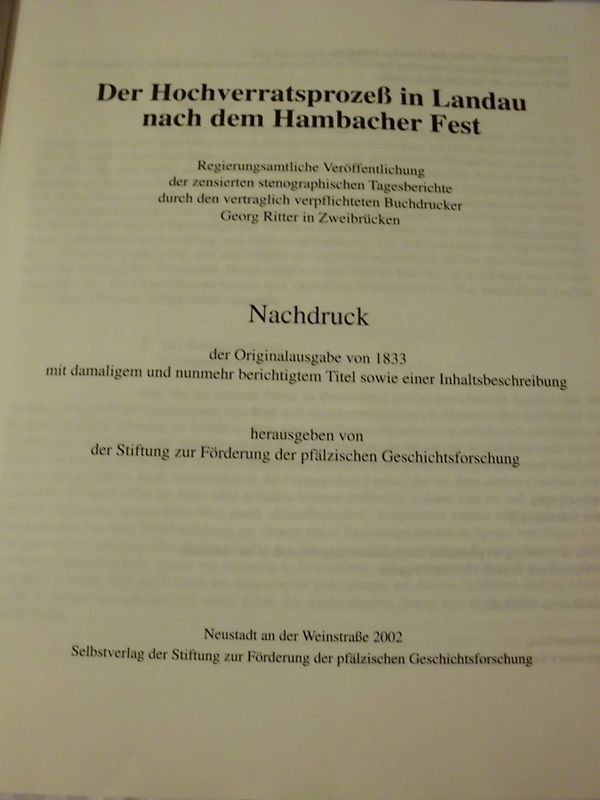 Der Hochverratsprozeß in Landau nach dem Hambacher Fest
