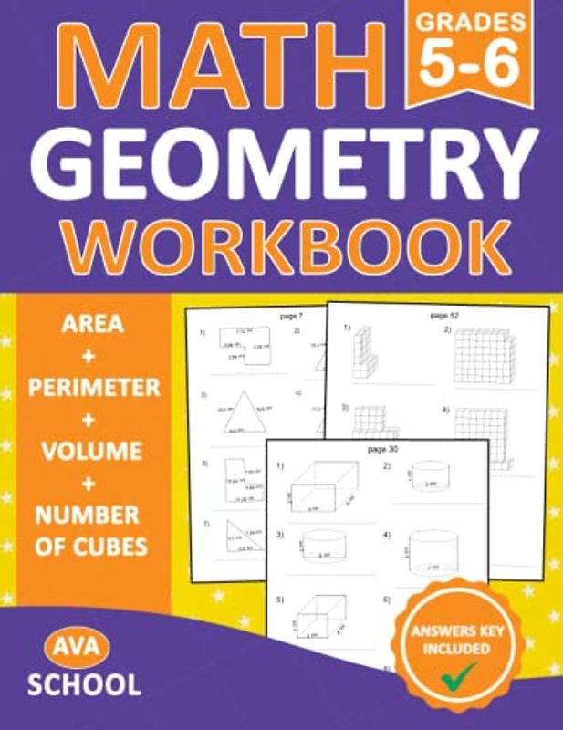 Geometry Math Workbook For Grades 5-6 Area, Perimeter, Volume, Number of Cubes With Answers: Geometry Math Practice Workbook For 5th Grade And 6th ... | Geometry Worksheetse For Grades 5-6