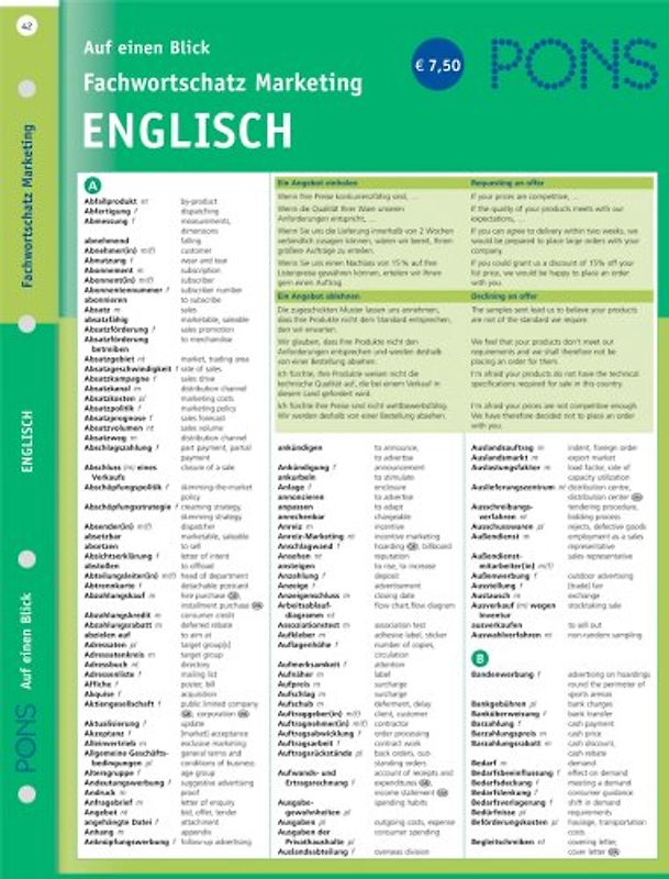 Fachwortschatz Marketing auf einen Blick: Englisch. Deutsch-Englisch