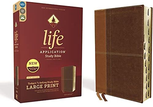NIV, Life Application Study Bible, Third Edition, Large Print, Leathersoft, Brown, Red Letter, Thumb Indexed