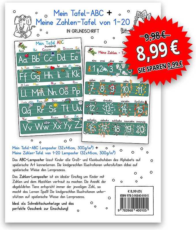 Mein Tafel-ABC + Meine Zahlen-Tafel-Set in Grundschrift