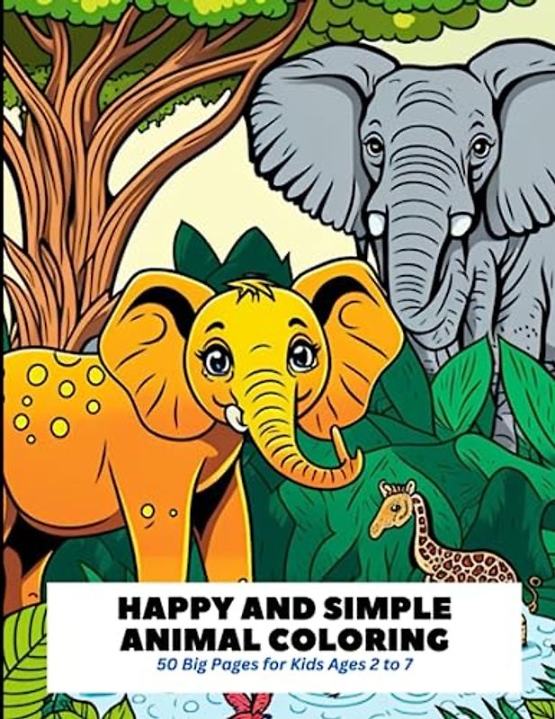 Happy and Simple Animal Coloring: 50 Big Pages for Kids Ages 2 to 7