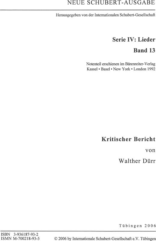 Neue Schubert-Ausgabe. Kritische Berichte / Lieder 13