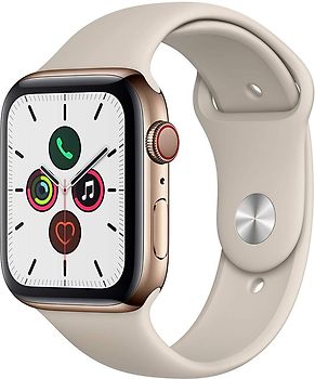 Apple Watch Series 5 44 mm Edelstahlgehäuse gold am Sportarmband stein [Wi-Fi + Cellular]