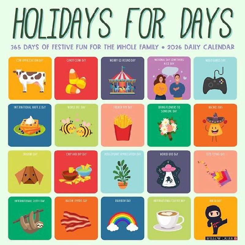 Holidays for Days 2026 12 X 12 Wall Calendar