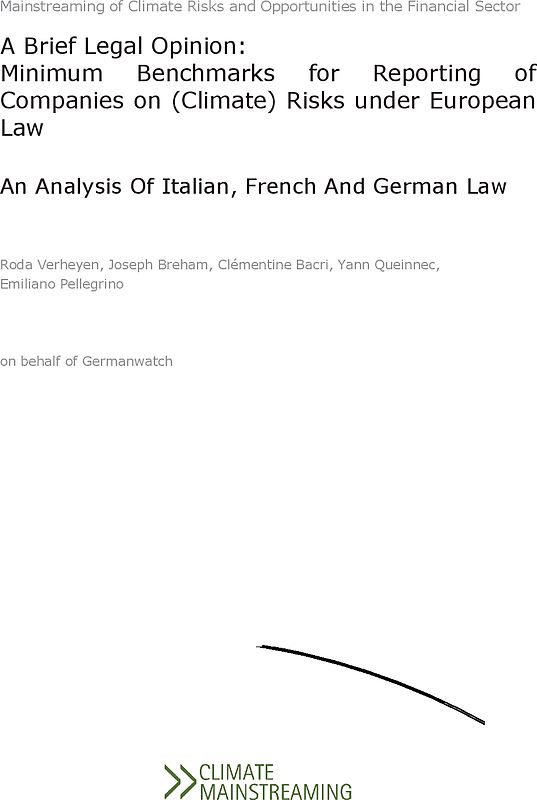 A Brief Legal Opinion: Minimum Benchmarks for Reporting of Companies on (Climate) Risks under European Law