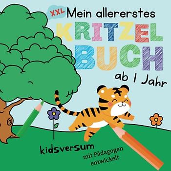 Kritzelbuch Malbuch ab 1 Jahr: erstes Ausmalbuch mit 50 einfachen Motiven zum Ausmalen und Kritzeln: Ausmalen von Gegenständen und Tieren für kreative Kinder zur Förderung der Feinmotorik