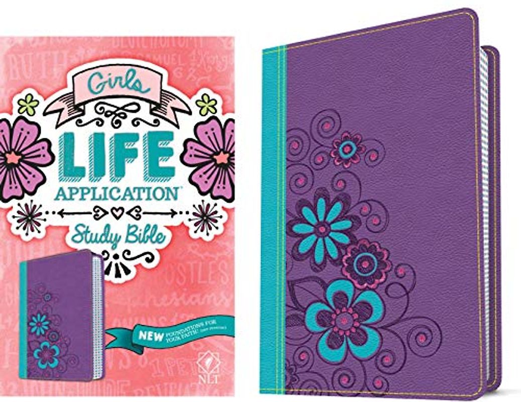 Girls Life Application Study Bible-NLT: New Living Translation, Purple / Teal Flower, Leatherlike
