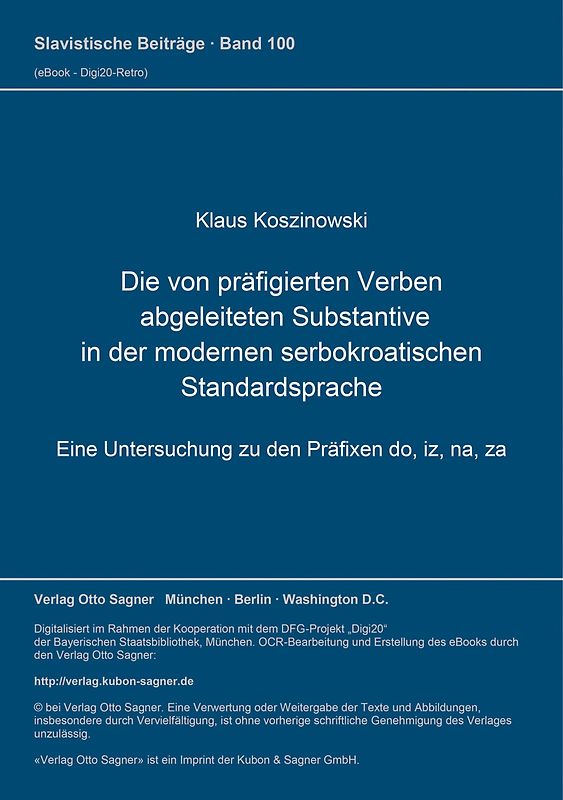 Die von präfigierten Verben abgeleiteten Substantive in der modernen serbokroatischen Standardsprache