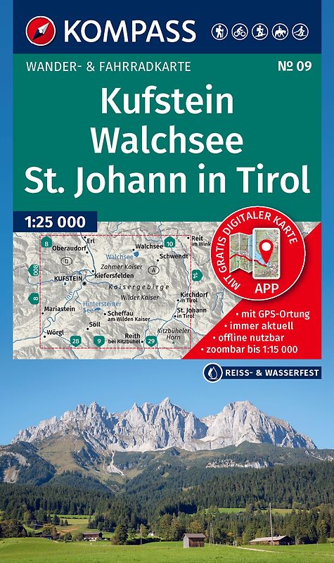 KOMPASS Wanderkarte 09 Kufstein, Walchsee, St. Johann in Tirol 1:25.000